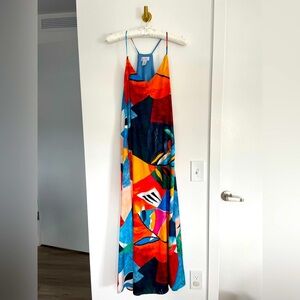 Nicole Miller Colorful Abstract Print Slip Maxi Dress Med Statement Wearable Art
